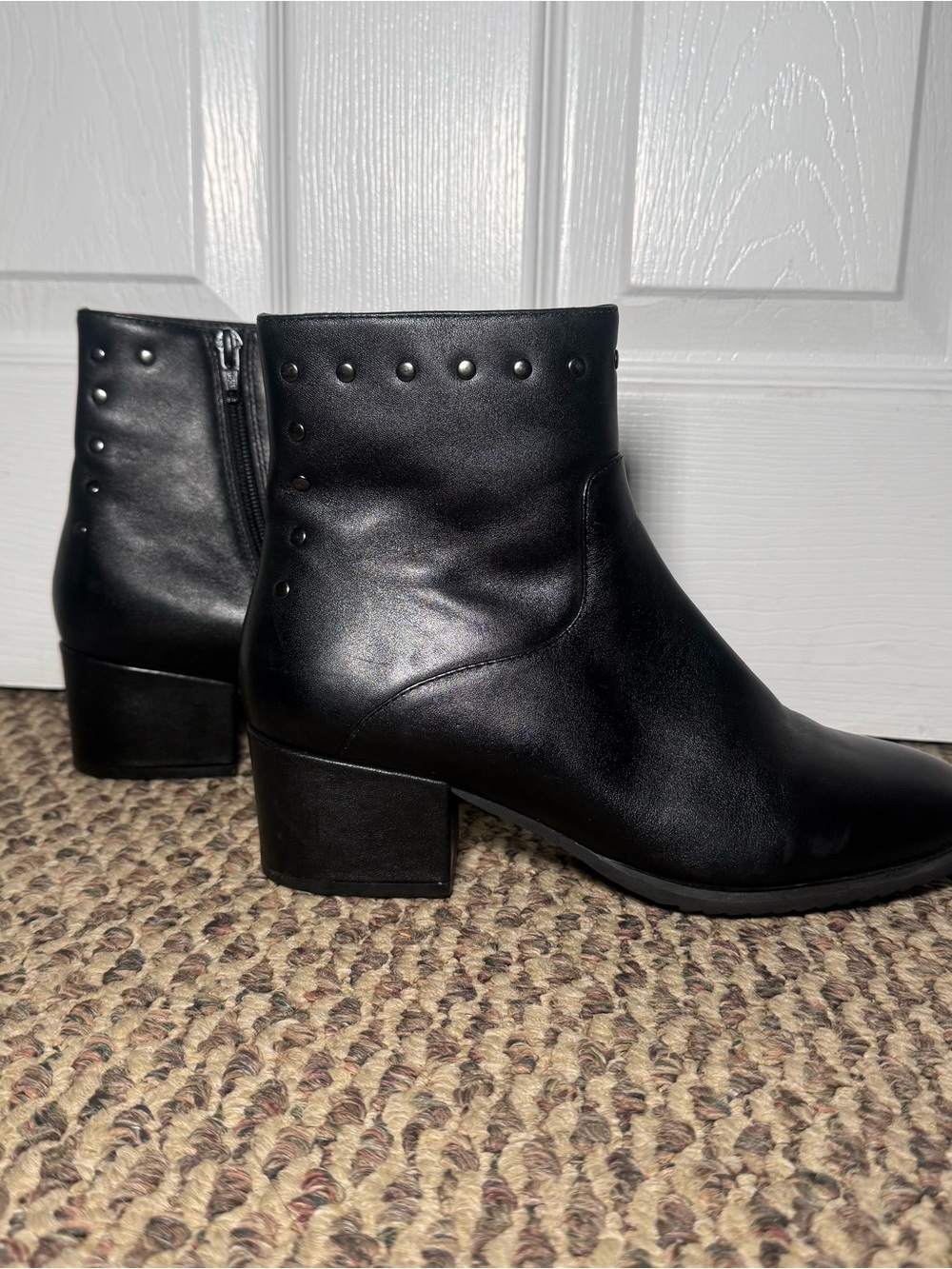 Vaneli Black Studded Leather Ankle Booties